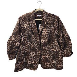NWT Calvin Klein Leopard Print Ruched Sleeve One Button Jacket Size 2XL